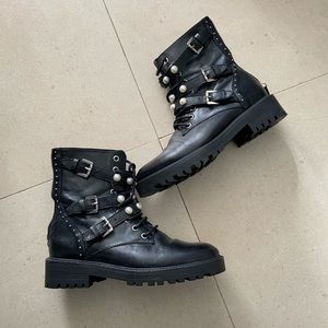 Zara Leather Embellished Combat Boots
